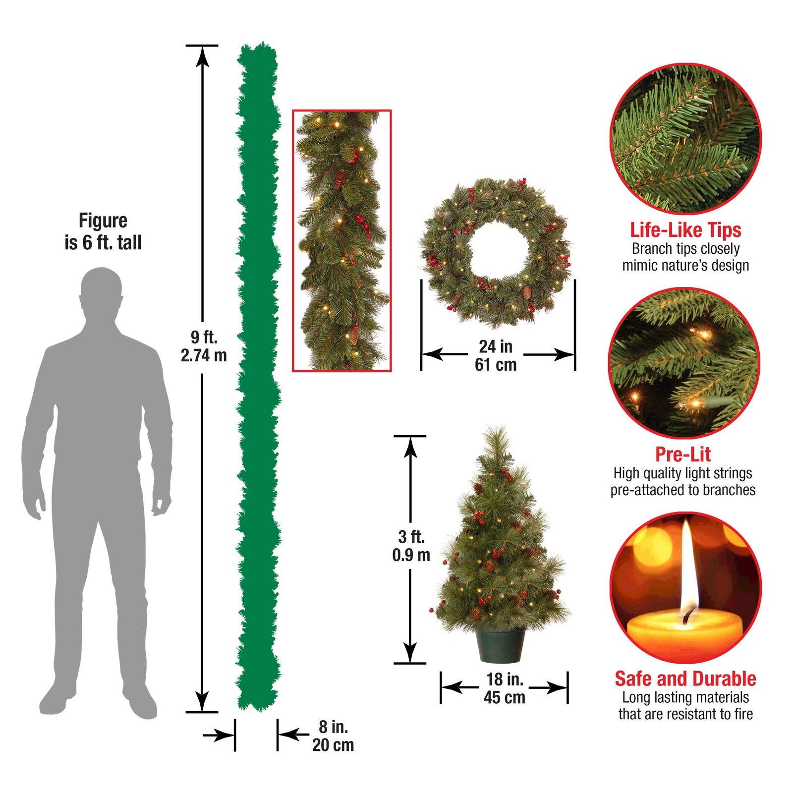 N Tree Company Pre-Lit Everyday Collection Artificial Christmas Decoration Set-