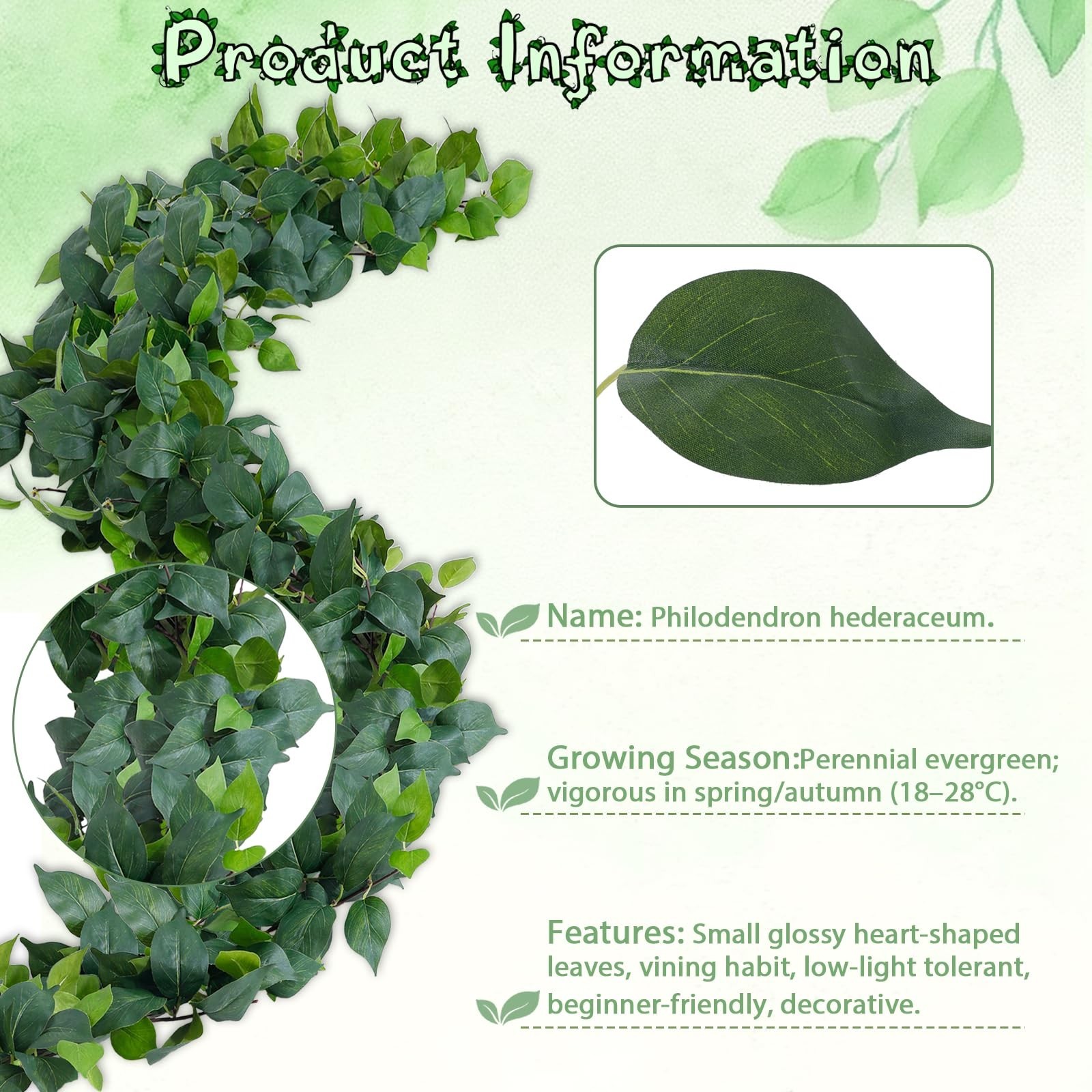 24FT Green Fake Ivy Vines – 4 Pack Faux Leaves for Bedroom Wall Decor & Outdoor