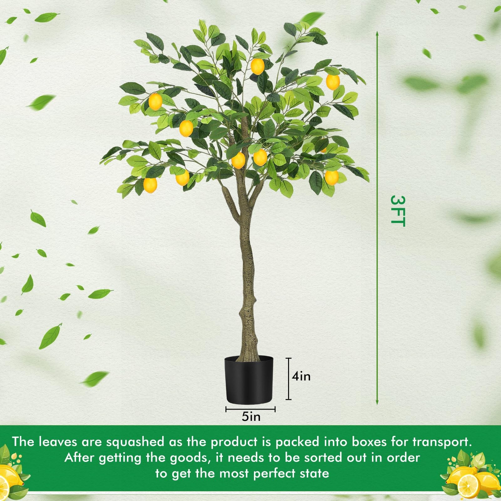 2 PCS 3 FT Tall Artificial Lemon Tree Potted Faux Plant Indoor Home Decor