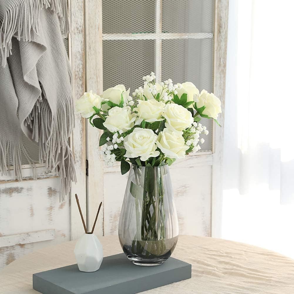 10Pcs Artificial Roses Flowers, Realistic Blossom Roses, Real Touch Silk Rose…