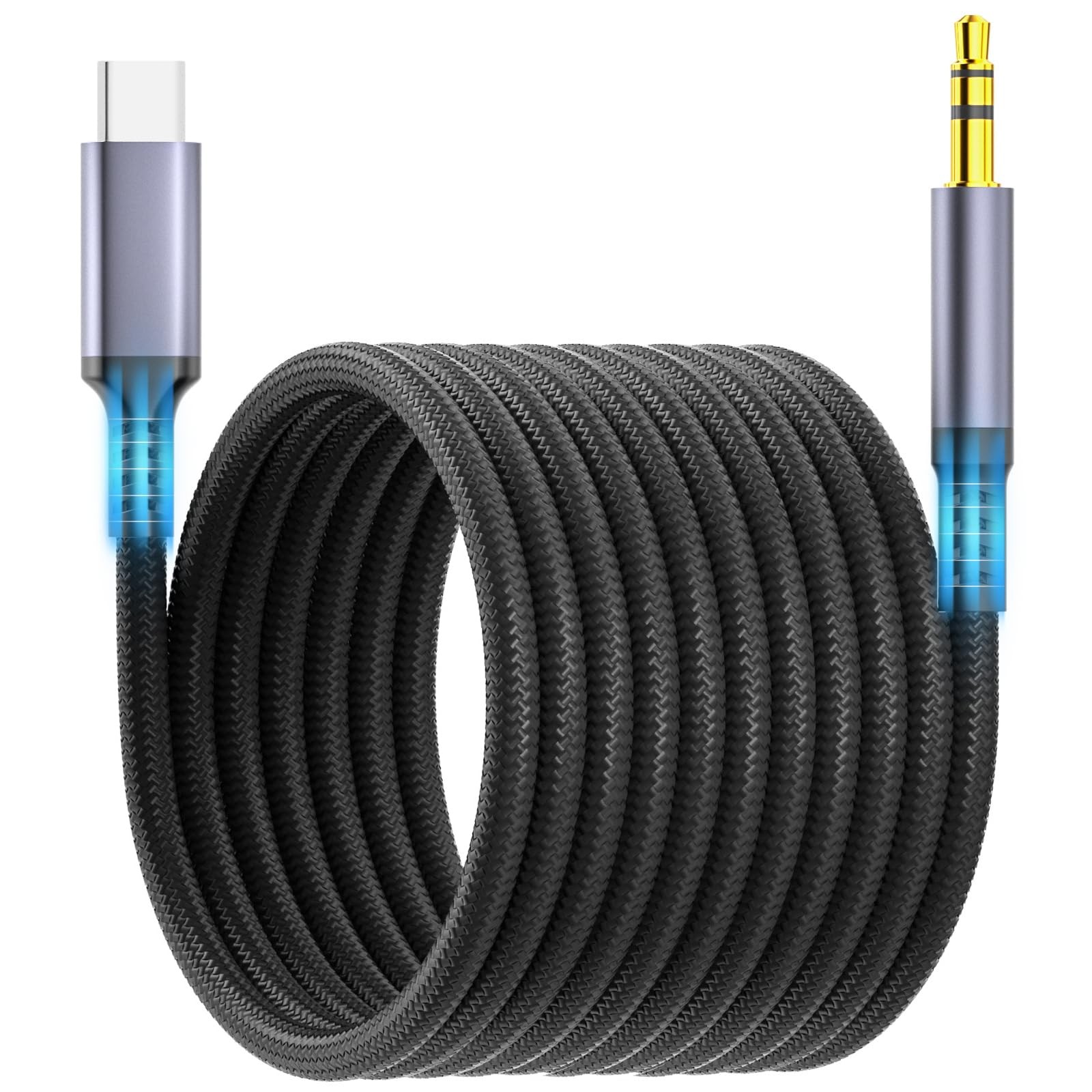 Aux to USB C, C 3.5mm Audio Jack Cable 4.3 ft, 51 inches, Grey