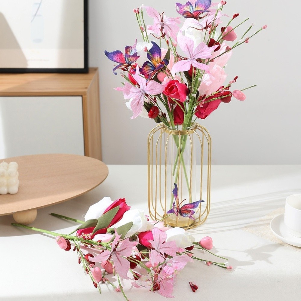 Silk Butterfly Bouquet Pink White Decor Delicate Silk Petals Sturdy Wire Stems