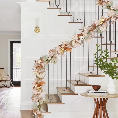 2 Pack Fall Maple Leaf Hanging Vine Garland Artificial Autumn White&green