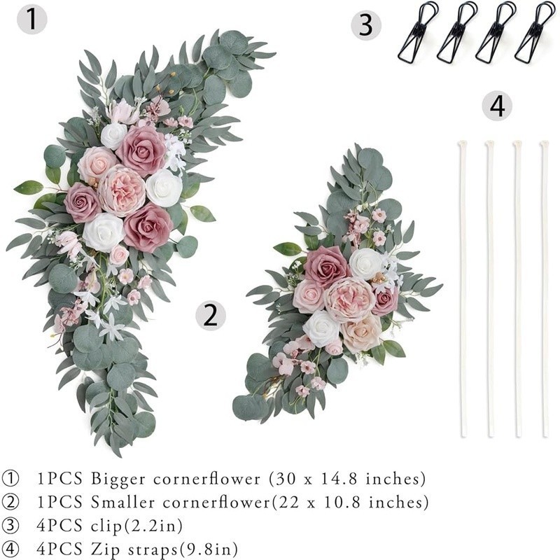 Wedding Arch Flowers Set Faux Silk Decorative Ornaments Clips Ties Events New