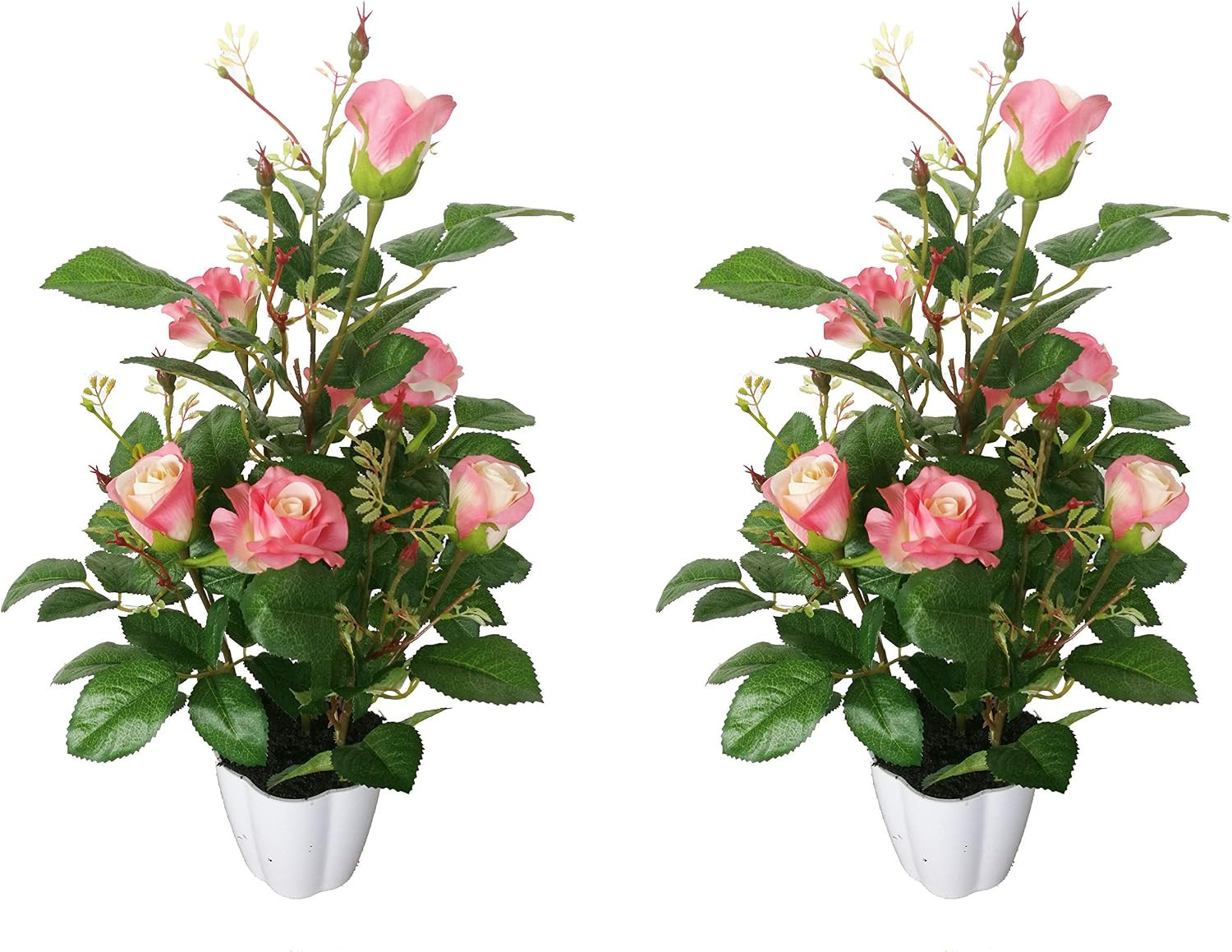Lifelike 2ft Artificial Rose Trees – 7 Blooms with Pot, Real Touch Tech