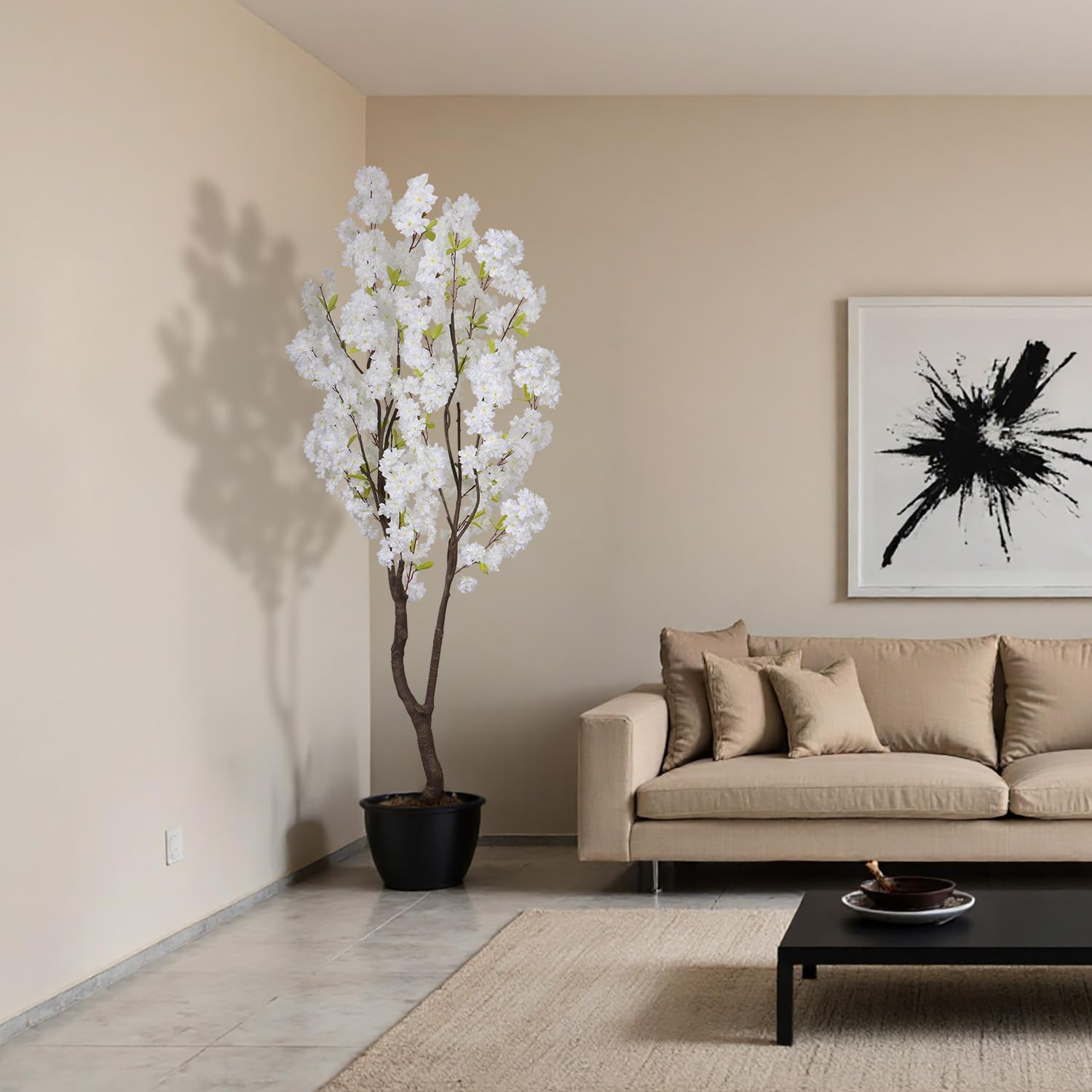 6.56Ft White Cherry Blossom Tree – Realistic Indoor & Outdoor Decor