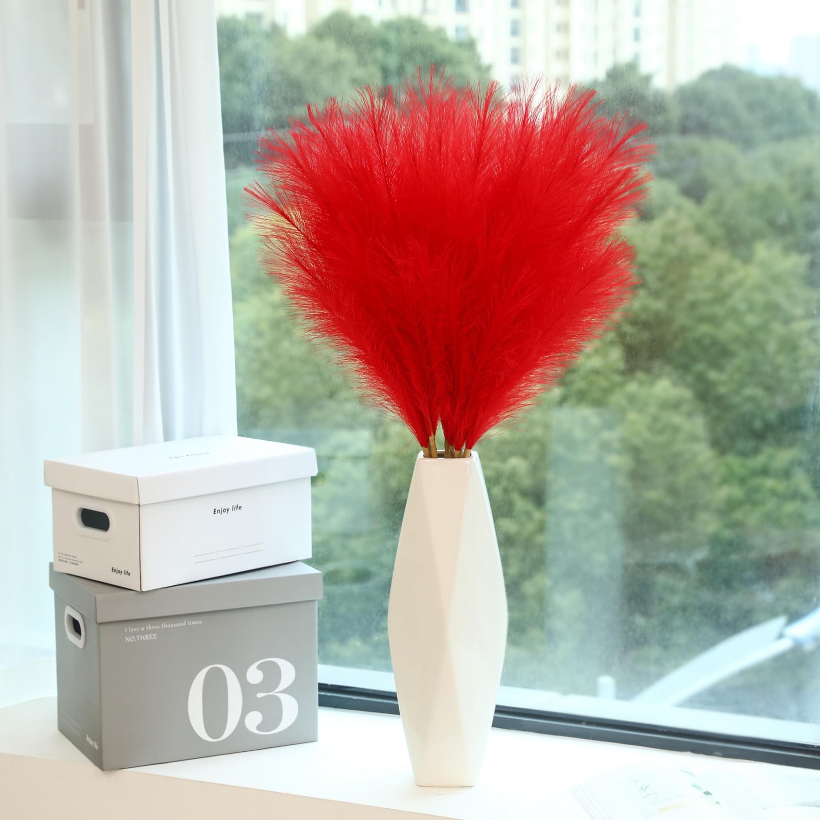 9 Stems Red Pampas Grass – 38 Inch Tall Fluffy Faux Pampas Grass Decor, Long …