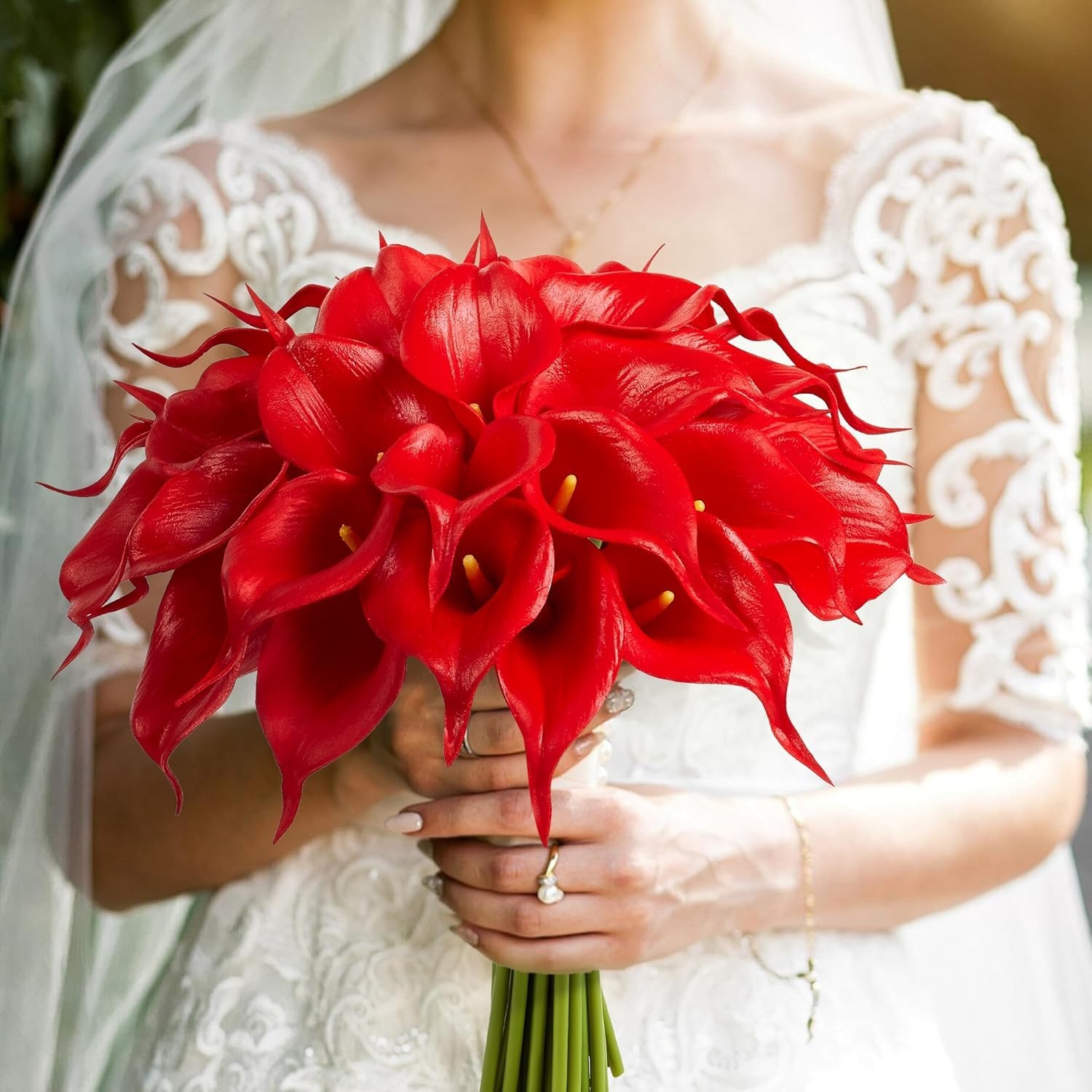 Artificial Calla Lily 12Pcs Red Real Touch Faux Flowers for Wedding Bouquet |…