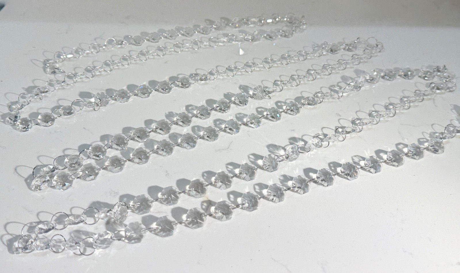 Crystal Bead Garland 120″ Octagon 1/2″ Plastic Crystals Wire Chain