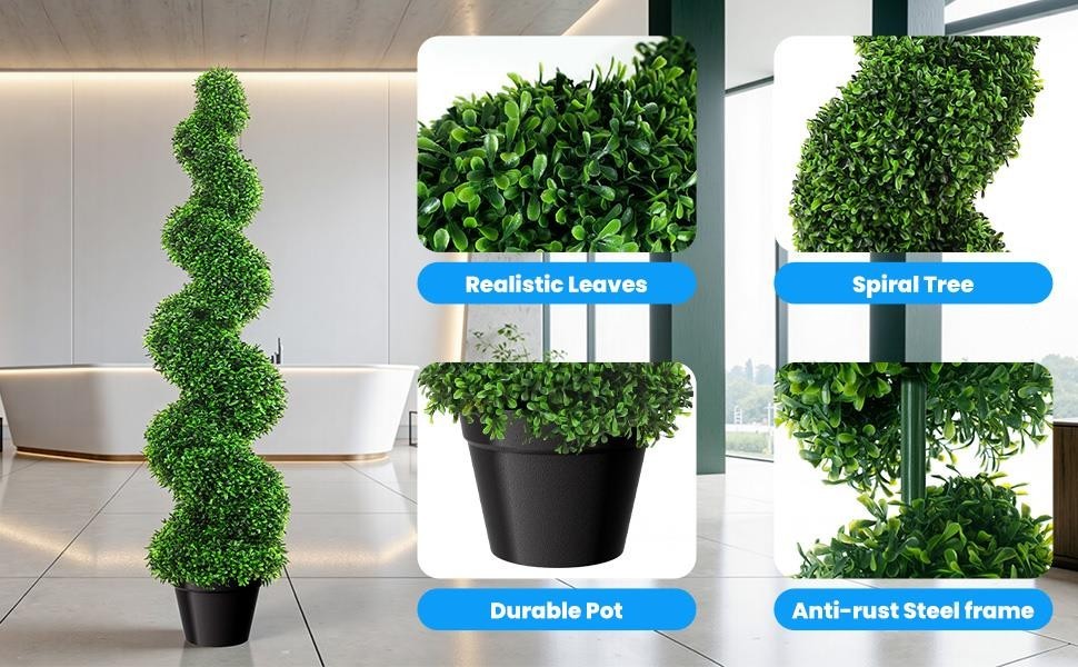 38.2 Inch Spiral Boxwood Topiary Trees 2 PCS Faux Fake Plants w/ Rust Frame