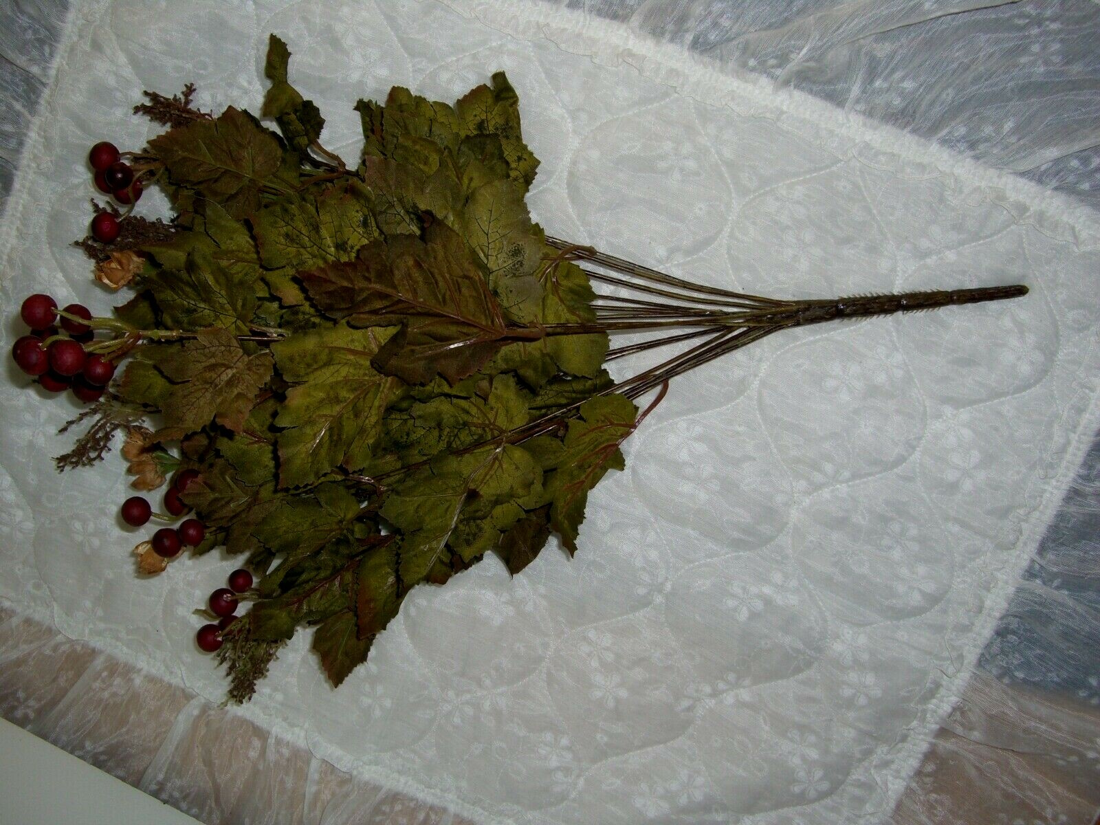 A Bunch of Silk Green Leaves/Red Grapes/Berries/22″ Tall