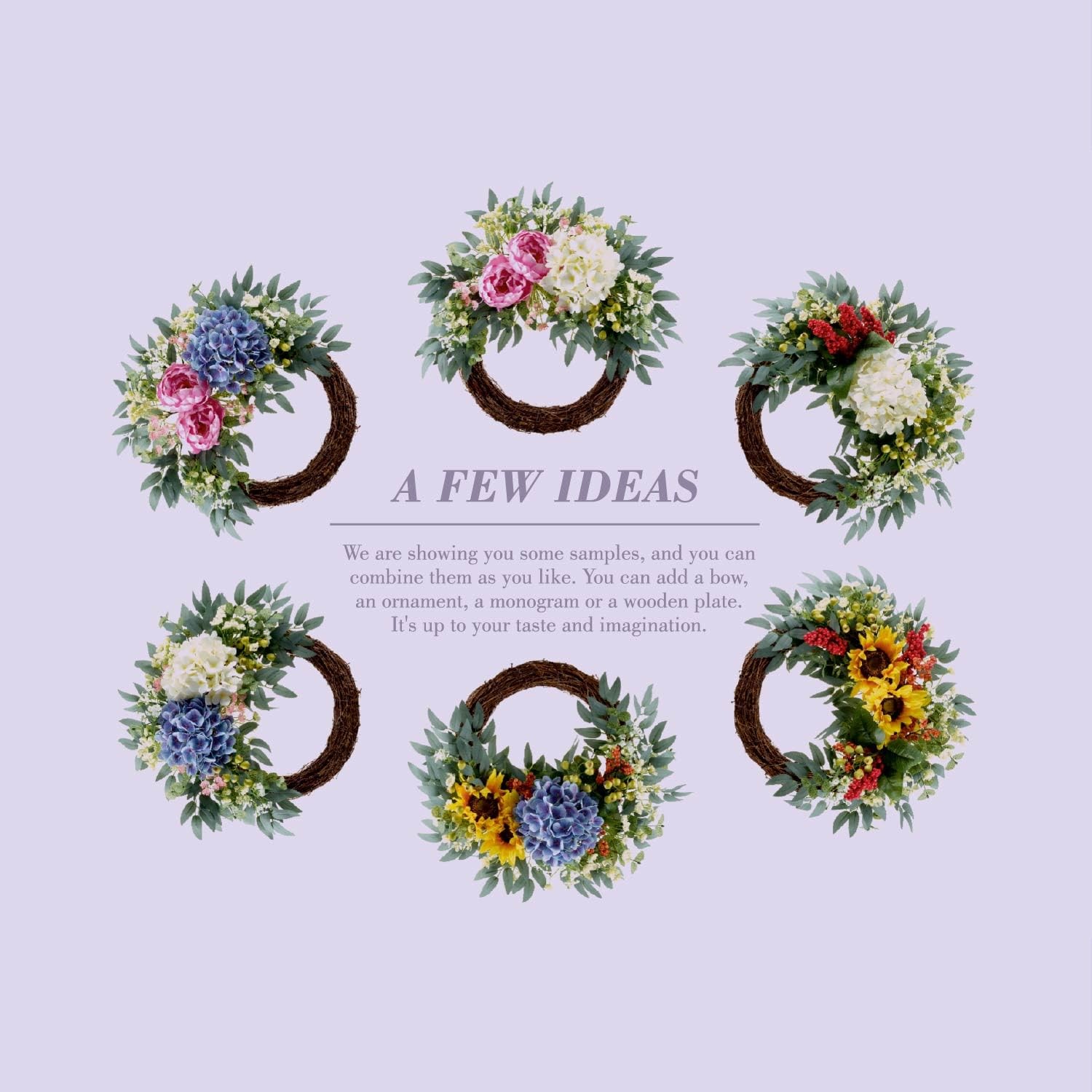 All-Season Interchangeable Grapevine Wreath – DIY Kit with Faux Silk Flowers,…