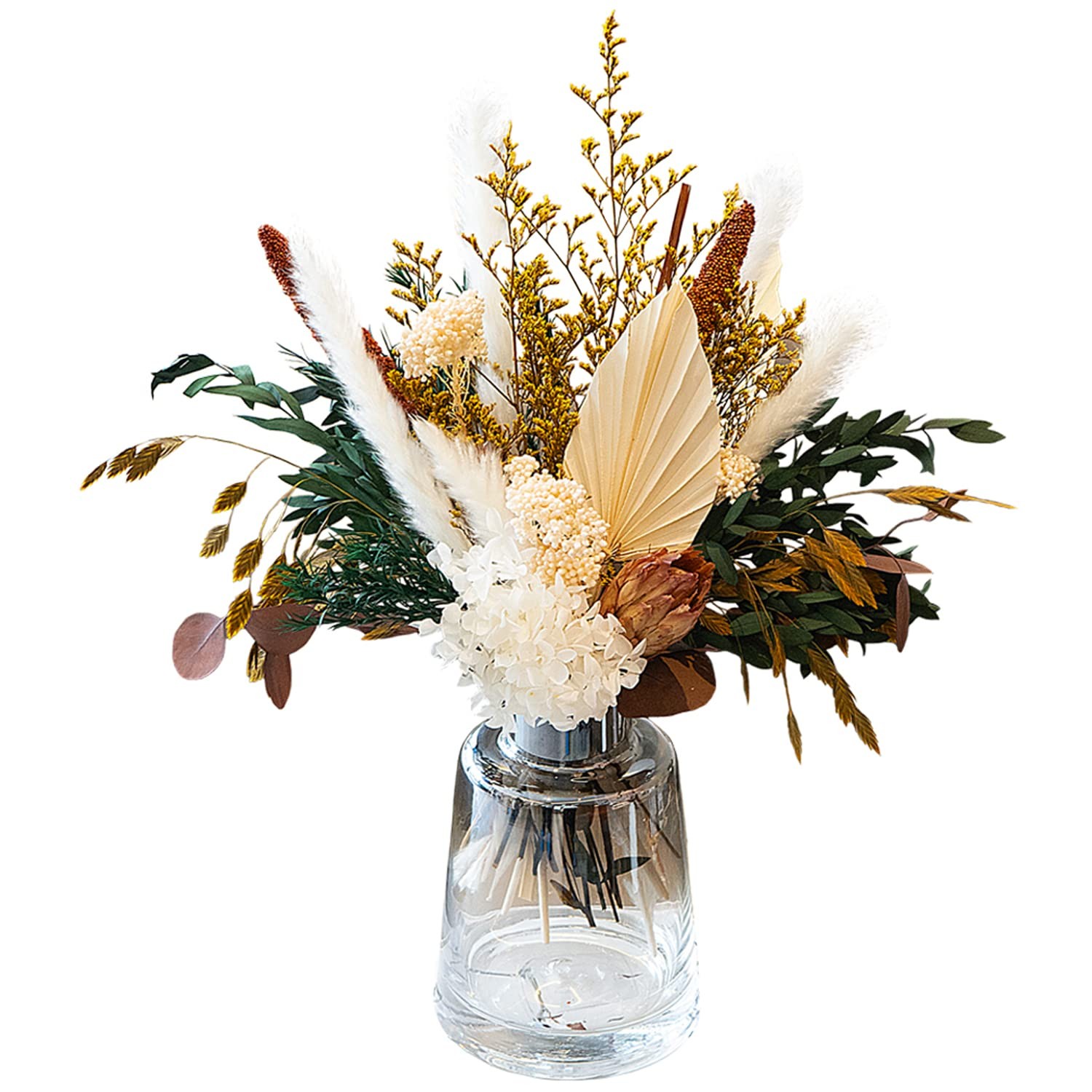 Neutral Dried Flower Bouquet, Cream White & Green Boho Dried Floral Arrangeme…