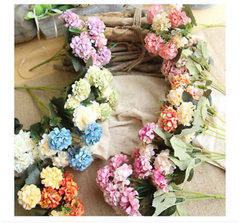 10 Heads Artificial Hydrangea Flowers Silk Bouquet Party Wedding Home Xmas Decor