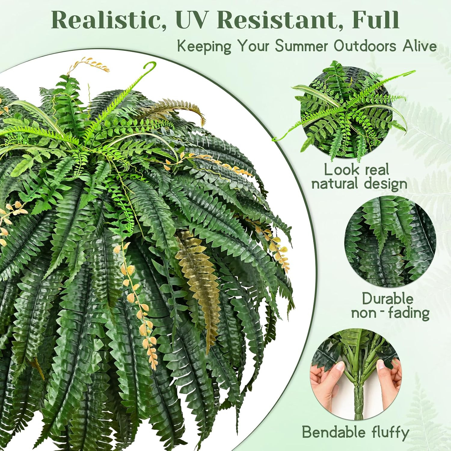 2PCS [133 Leaves Full Fake Ferns] Large Artificial Plants Outdoor, 48Inch Artifi