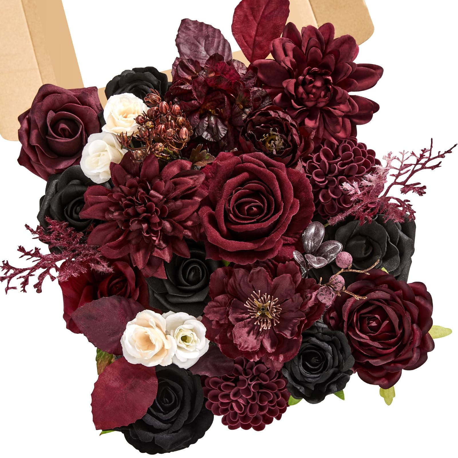 Artificial Burgundy Black Flowers Red Rose Silk Bridal Bouquet Table Decor