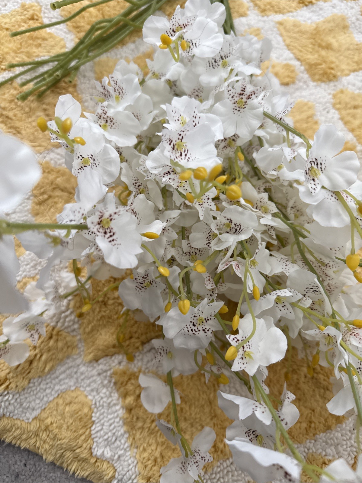 White Orchids Silk Flowers 12 Pieces Pink Green Yellow Artificial Home Decor