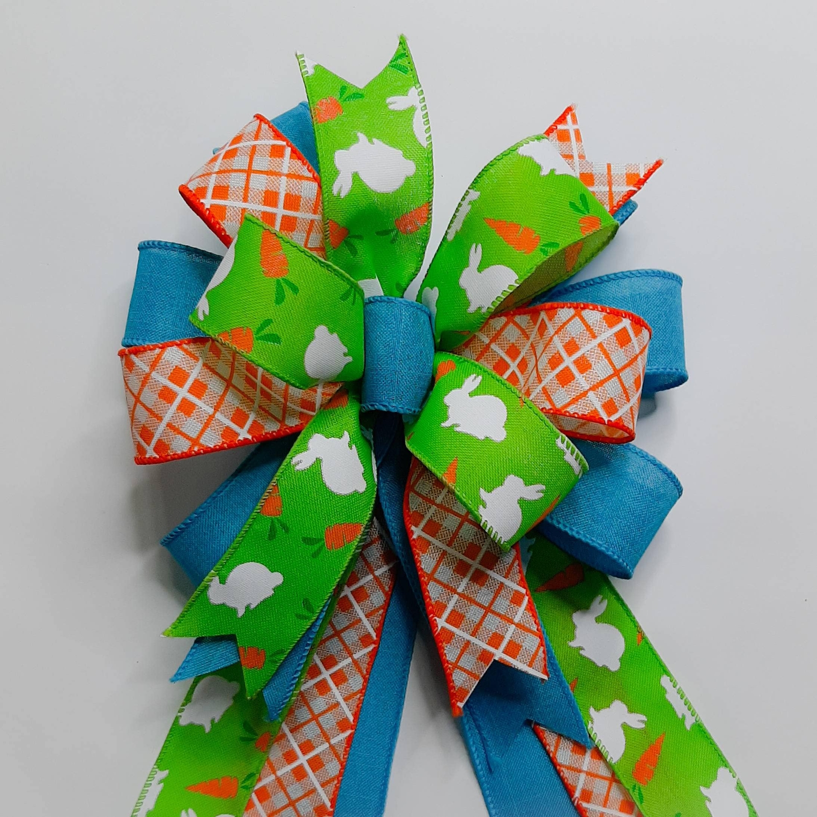 Easter Bow, Green Easter Bunny Print, Orange Argyle Plaid, Turquoise