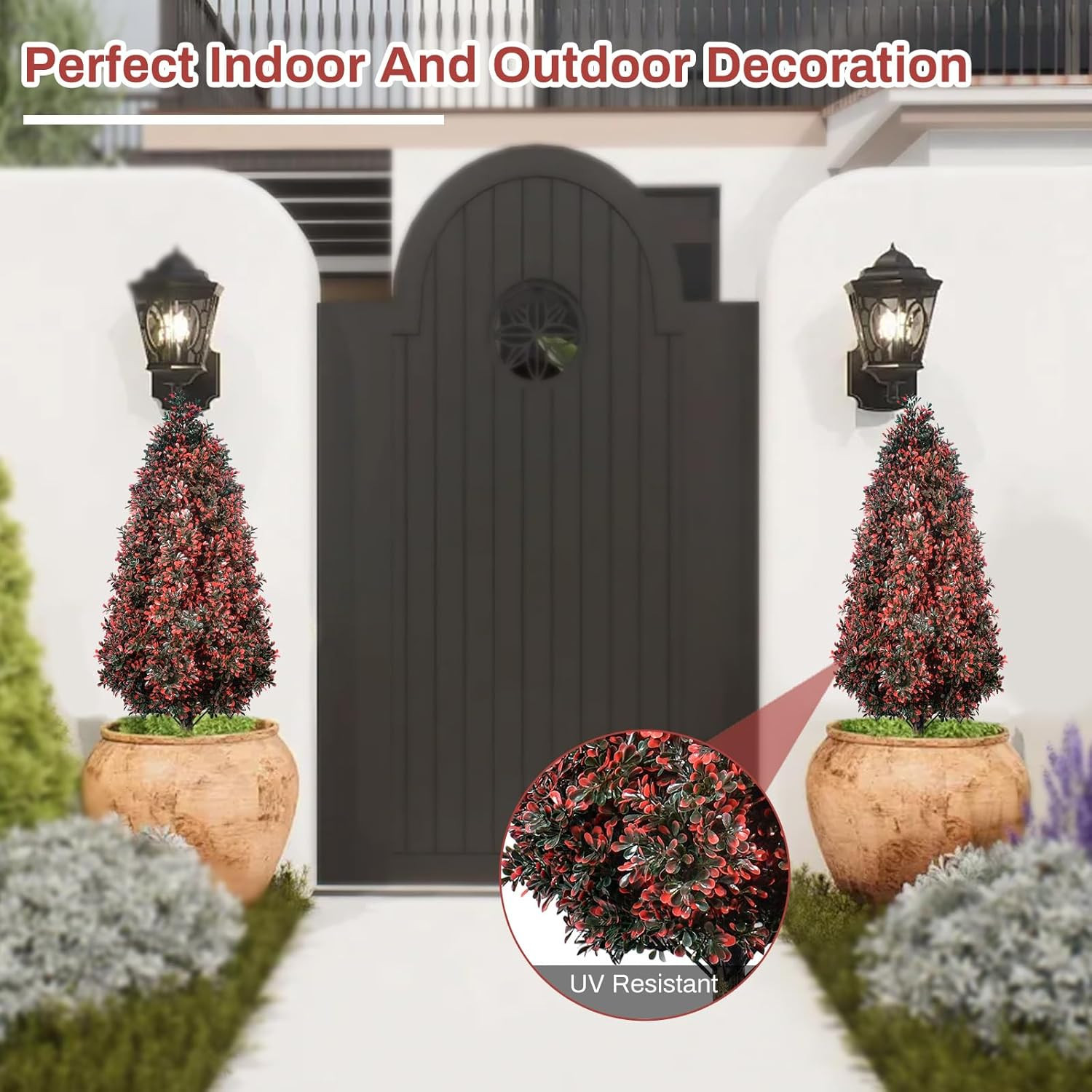 Set of 2 UV Rated 3.1FT Artificial Cedar Topiary Trees for Indoor/Outdoor Decor