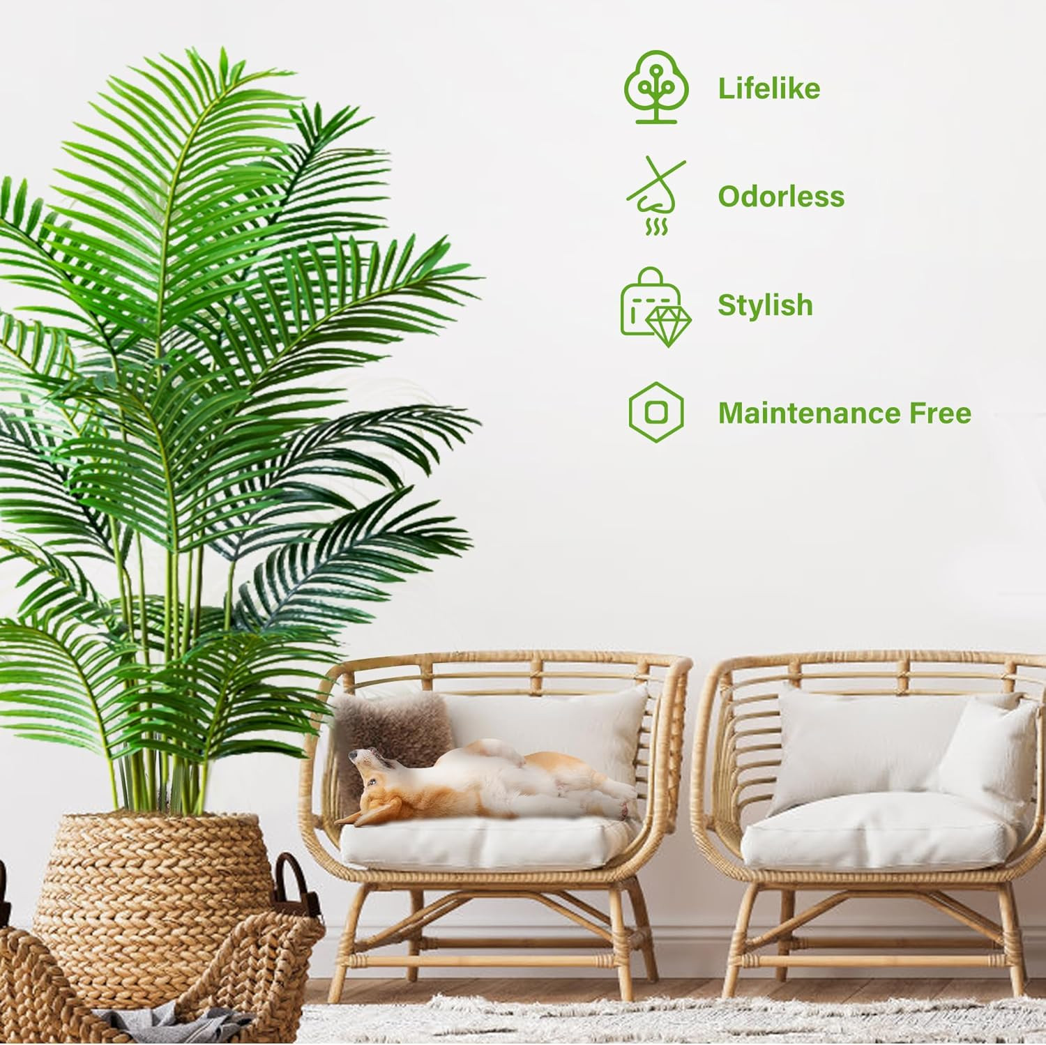 6Ft Areca Palm Plant 2-Pack – Lifelike Faux Silk Indoor/Outdoor Decor