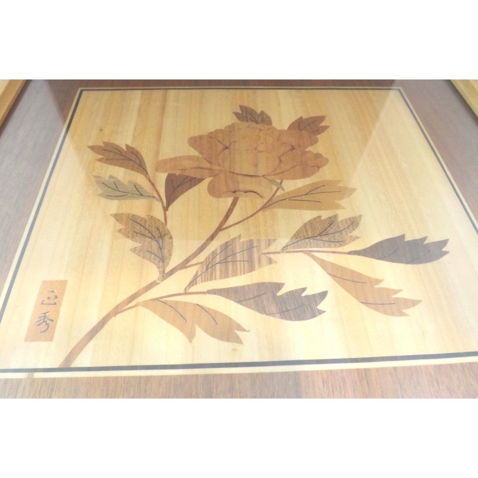 Asian Floral Wood Art Wood Inlay Framed Flower Design From Japan – Cottagecore