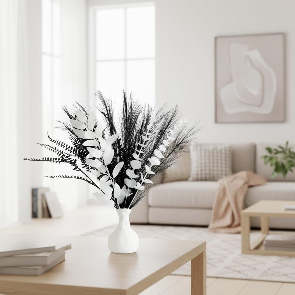 17 In Faux Black White Eucalyptus Gothic Minimalist Flowers Bouquet
