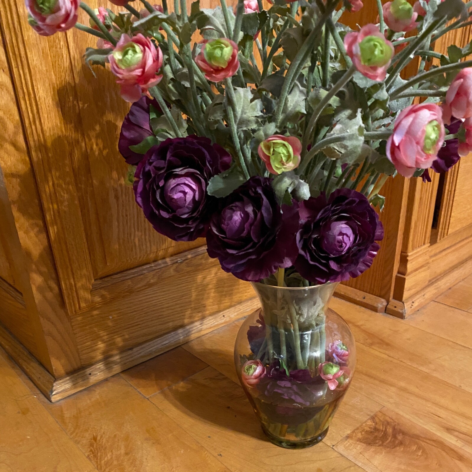 The Patio Place Floral Arrangement With Vase Small Pink Faux Flowers 21 x16x 16