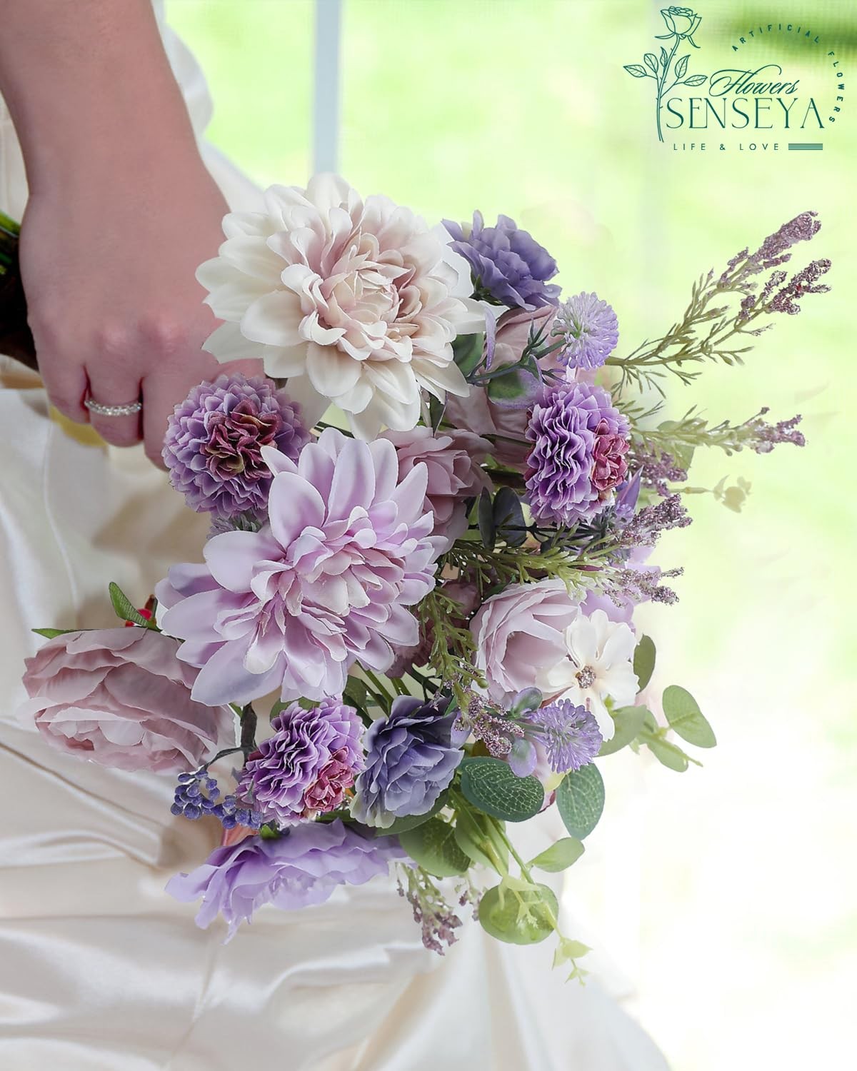 Artificial Flowers Combo Set, Purple Silk Roses, Peonies, Dahlias with Stems …