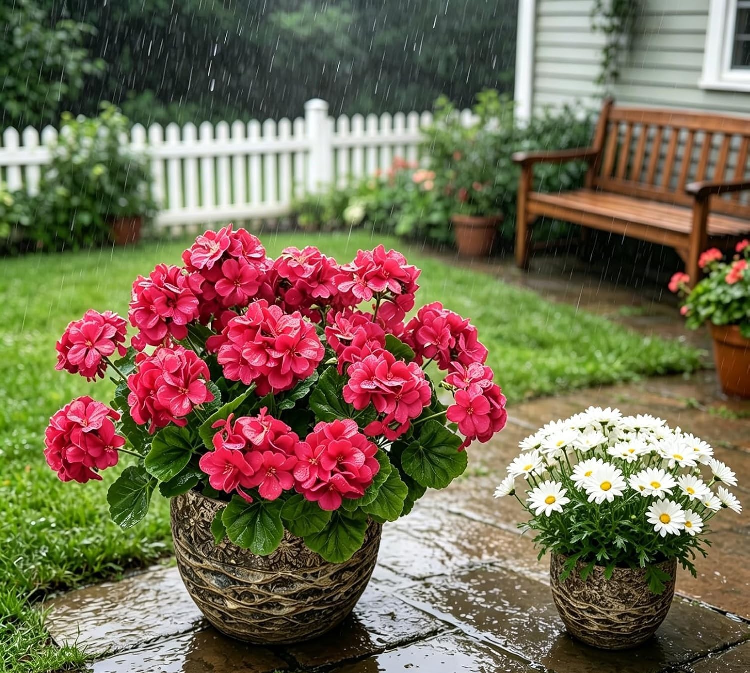 Artificial Geraniums Silk Flowers for Outdoors UV Resistant 4 Pack Hotpink