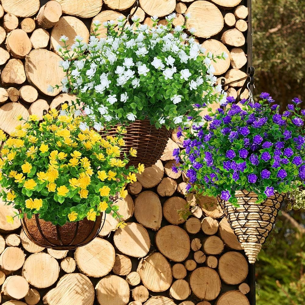 12 Bundles Outdoor Artificial Boxwood UV Resistant Fake Stems Plants Faux Plasti