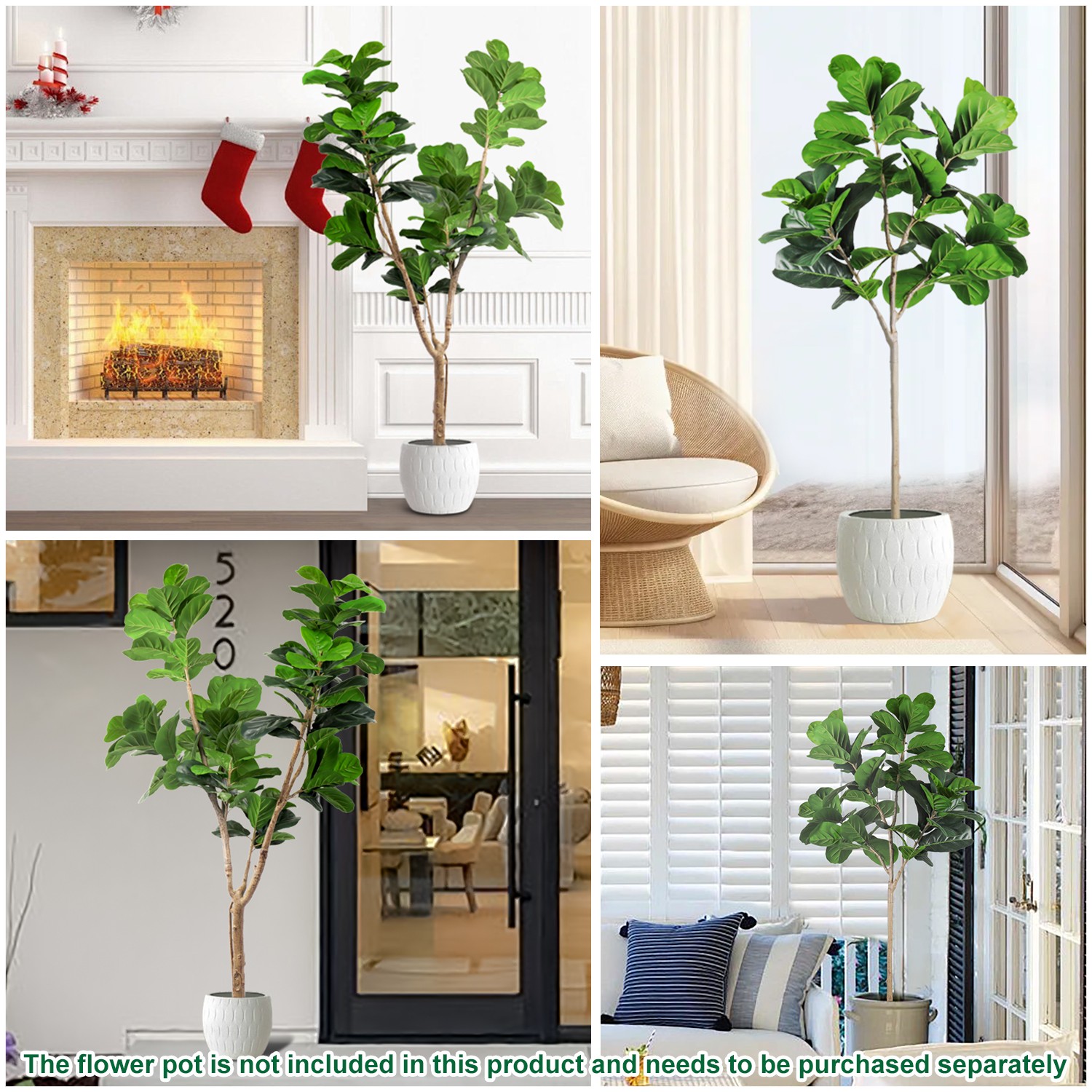 5ft 6ft Artificial Fiddle Leaf Fig Tree with Plastic Pot Decor