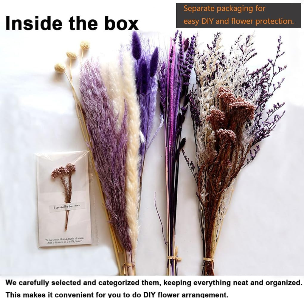 Natural Dried Pampas Prairie Bouquet, 17 “Natural Dried Bouquet, Purple Pampas a