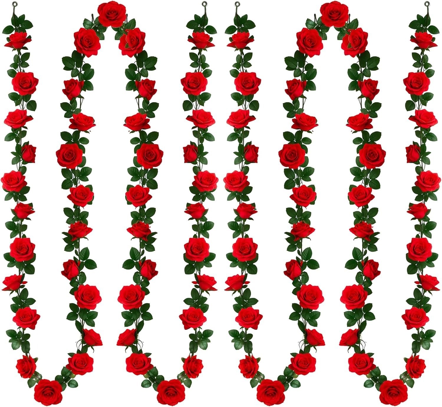 2 Pack Red Rose Garland Fake Flowers Artificial Vine Wedding Arch Derby Backdrop