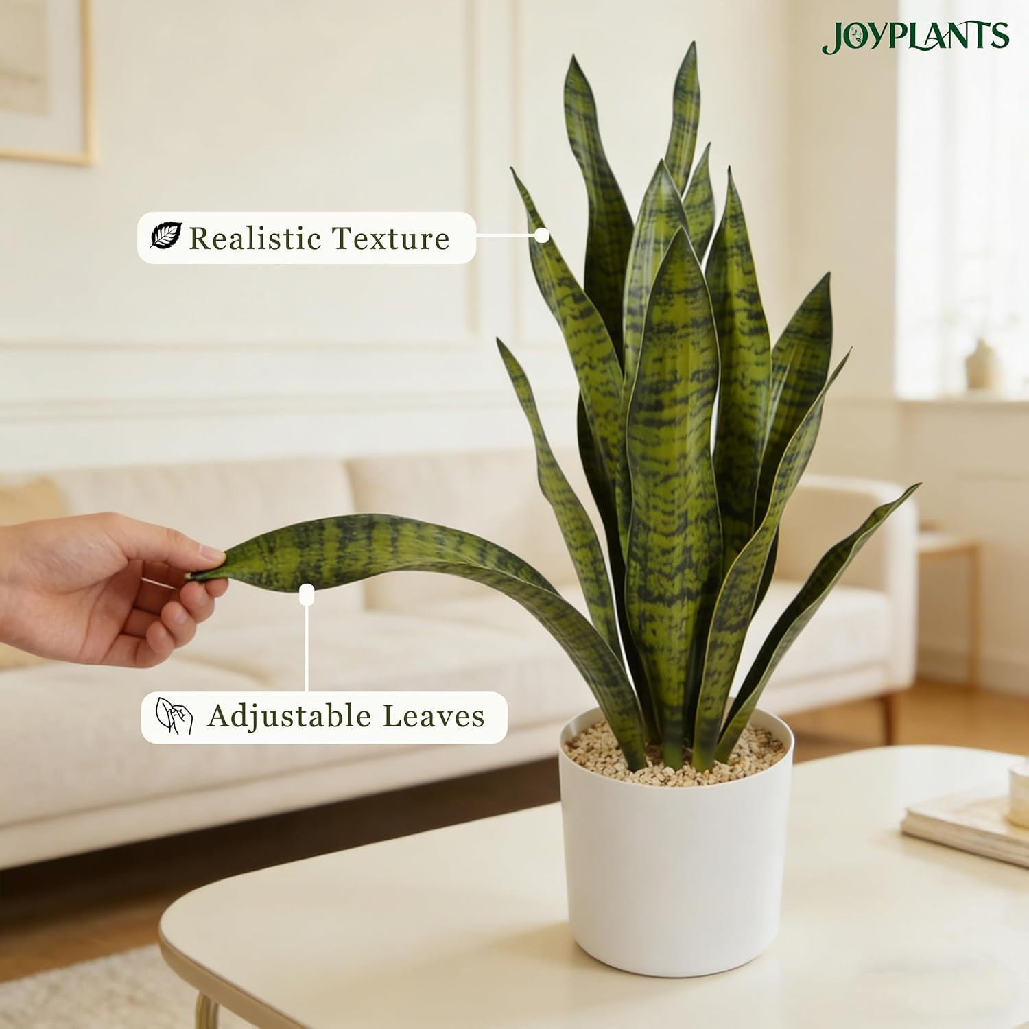 35″ Fake Snake Plant in White Pot – Realistic Faux Decor for Home & Office