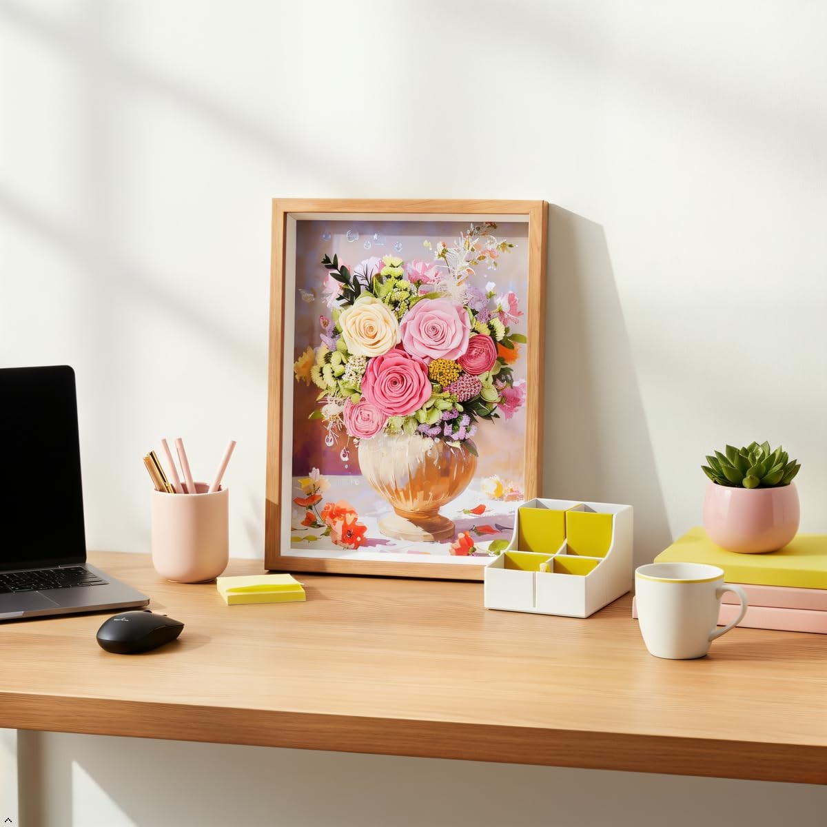 worthfan Preserved Flower Bouquet Art Frame Colorful Floral 3D Wall Decor fo…