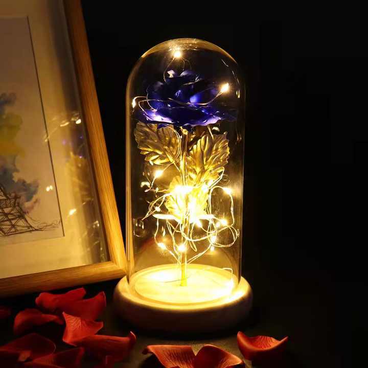 Wholesale artificial rose LED lighting, high-quality 24K rose glass cover