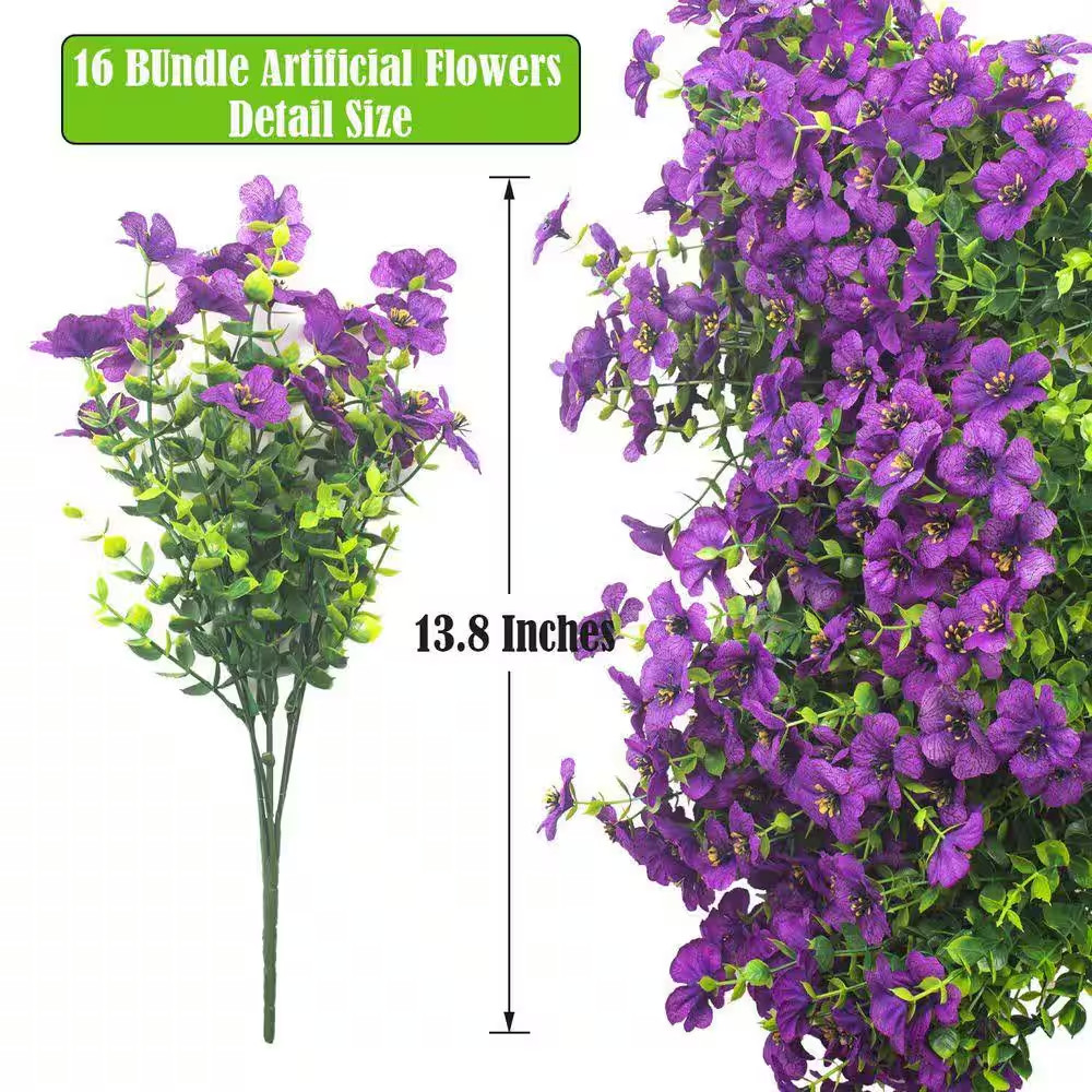 13.8 In. Purple Artificial Fake Flowers, 16 Bundles Faux Silk Colorful Daisy Pla