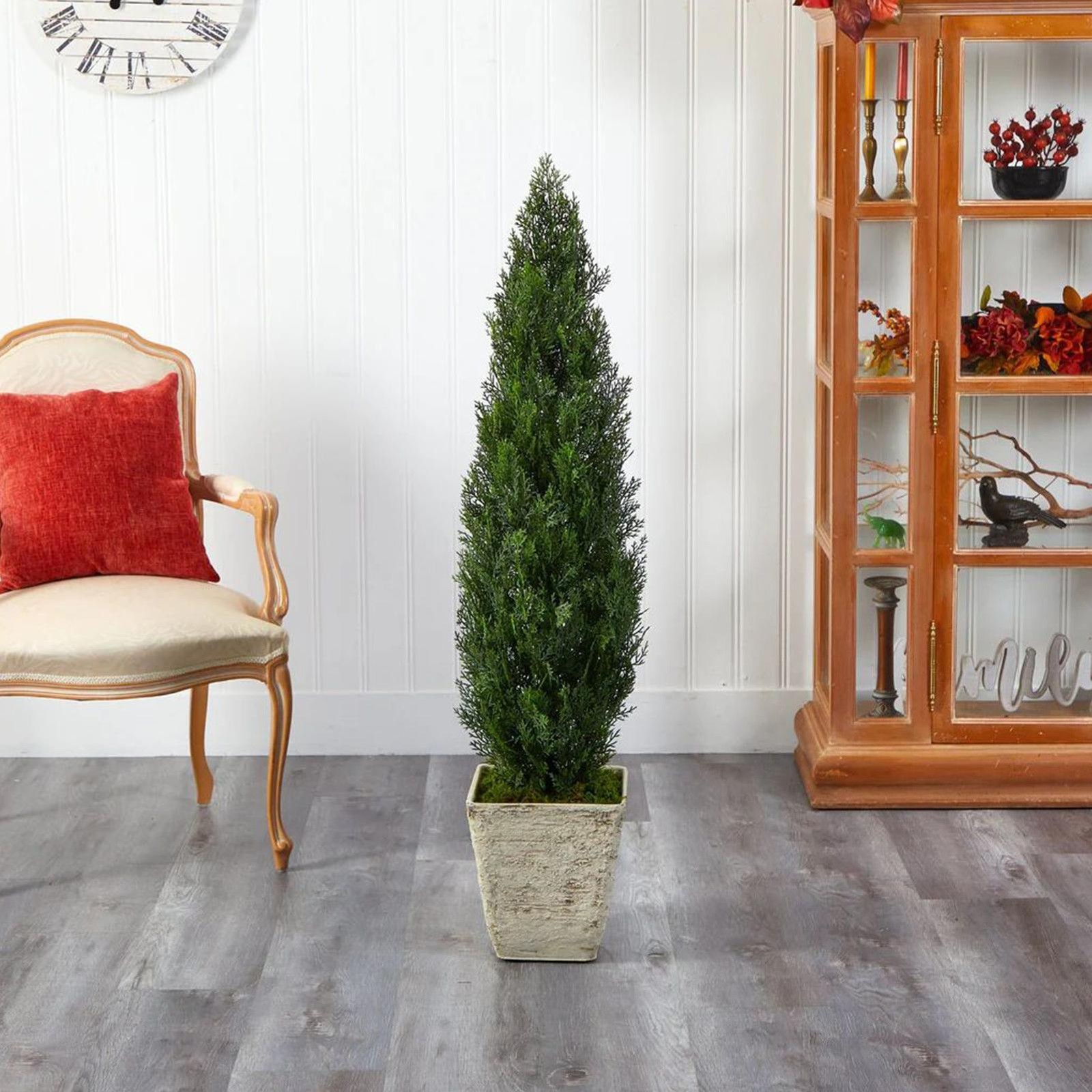 3/4FT Faux Cedar Topiary 2-Pack, UV-Resistant Evergreen Trees with Base Plante