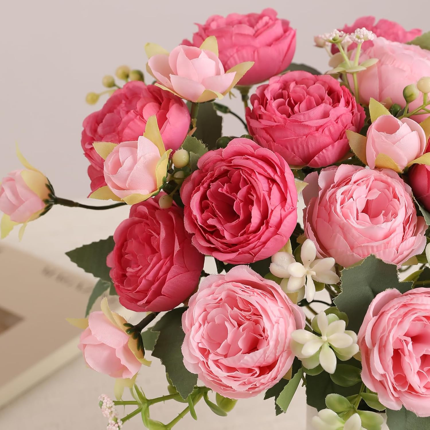 2 Bunches Peony Artificial Flowers Pink Flowers Silk Peonies Bouquets for Wed…