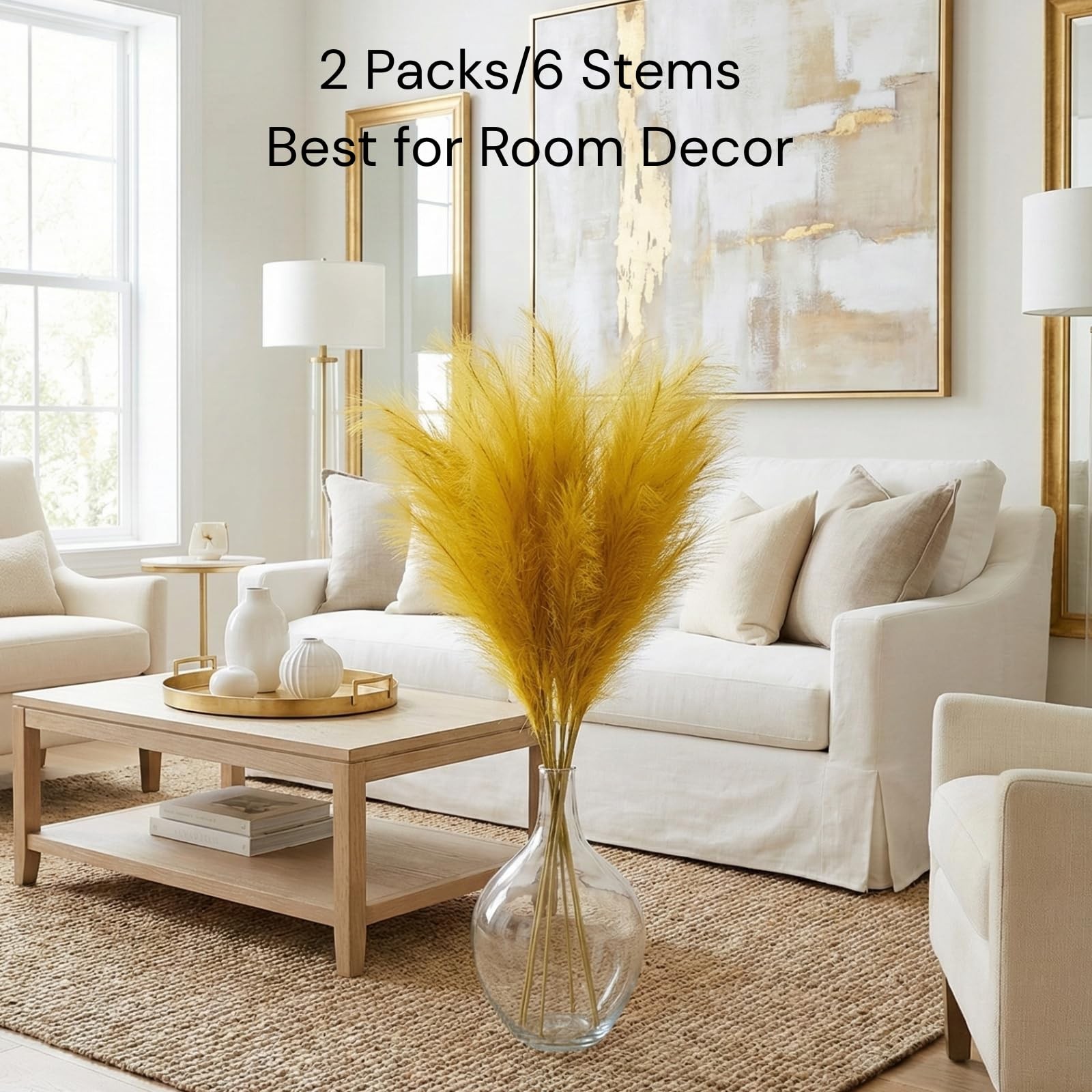 Gold Pampas Grass Decor, 3 Stems x 115cm/45in