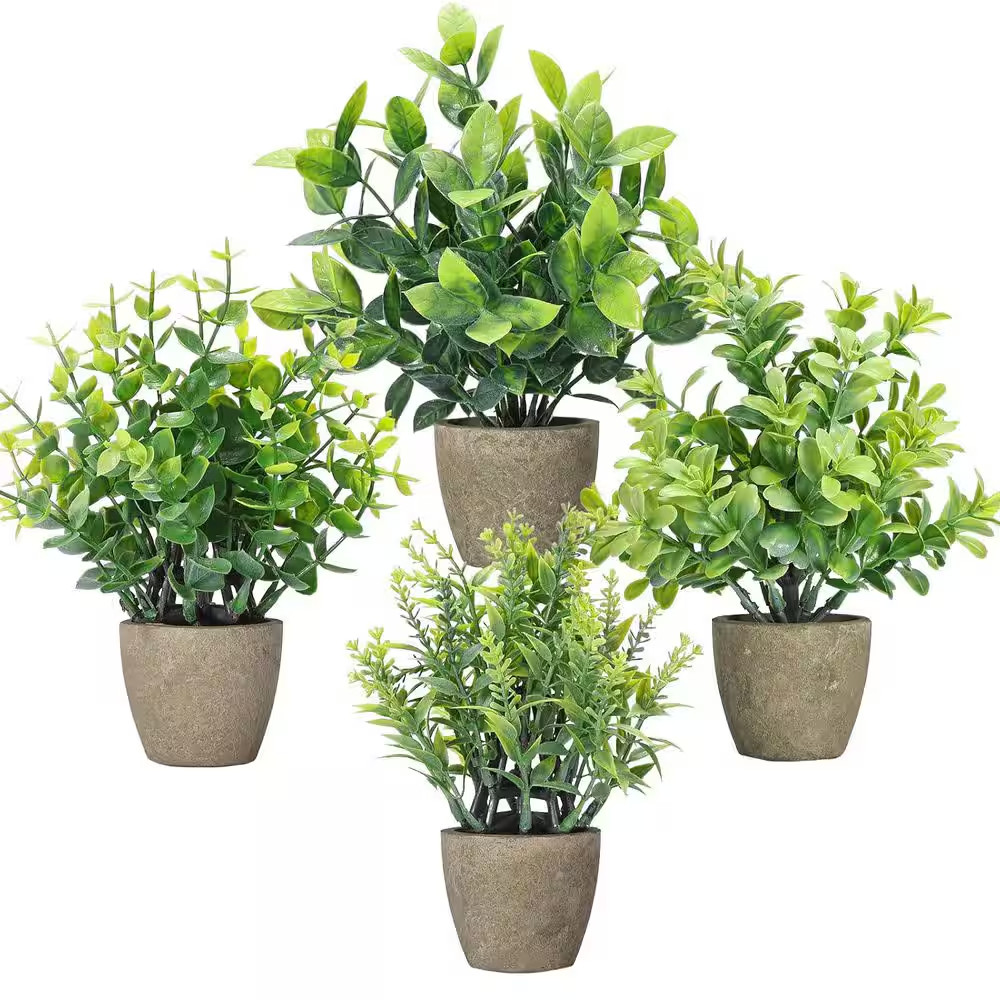 7.20″ H 4 Pack Ceramic Mini Artificial Potted Plants for Home and Office Decor