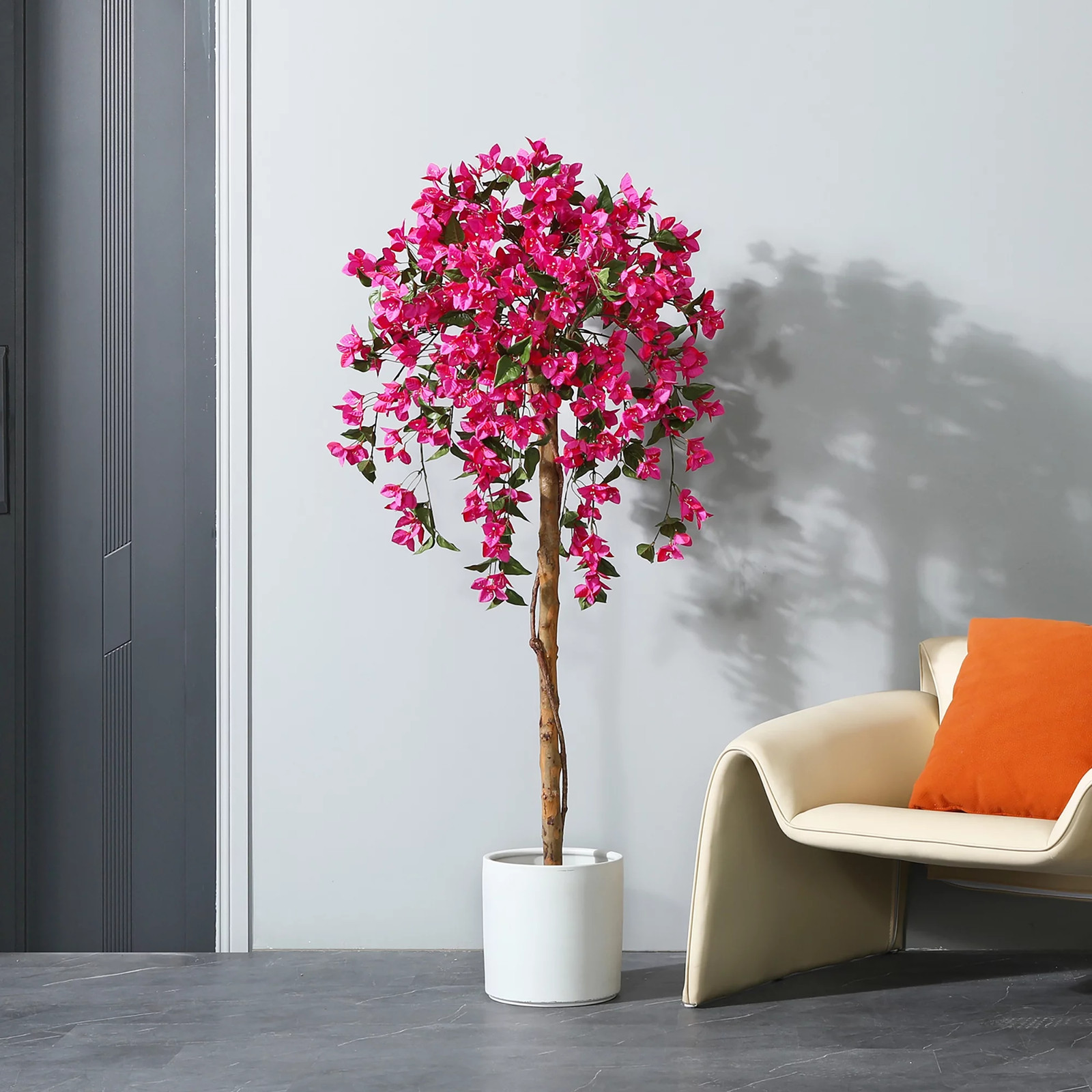 5 Feet Artificial Bougainvillea Flowers Tree in Black Plastic Pot, Indoor Plants