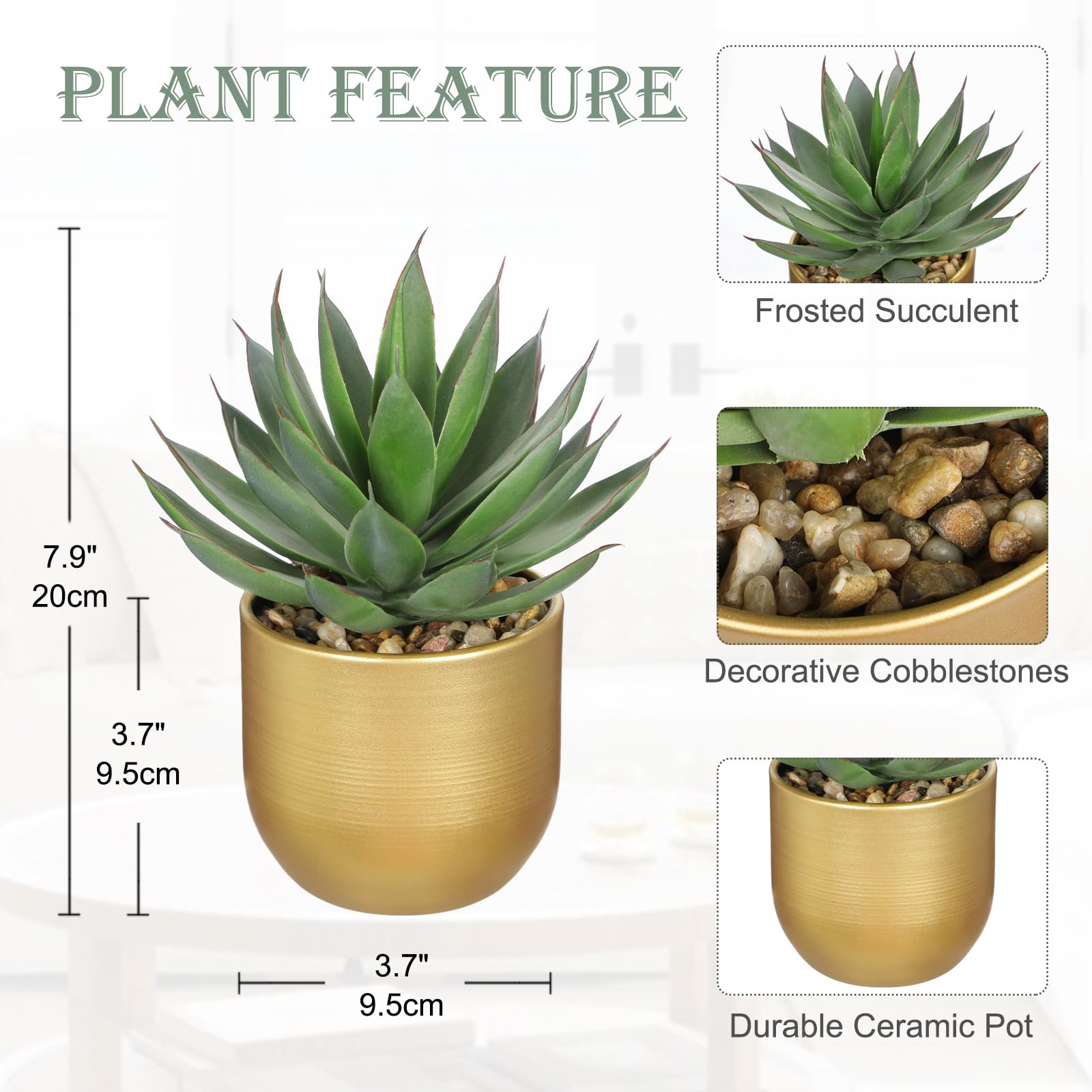 Succulents Plants Artificial for Home Decor, Realistic Potted Fake Agave Plan…