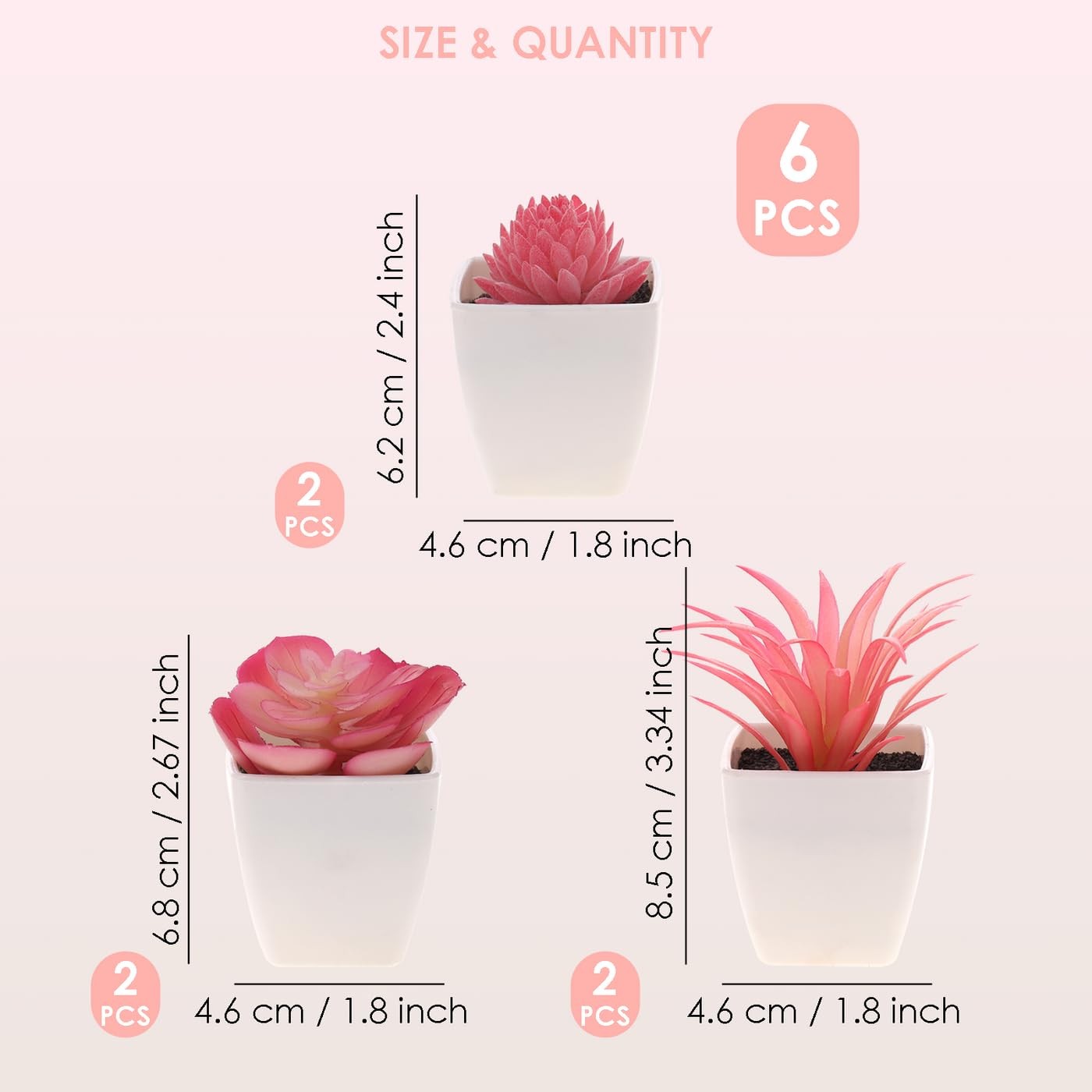Mini Artificial Succulent Plants Fake Plastic Potted Succulents White 6 PCS