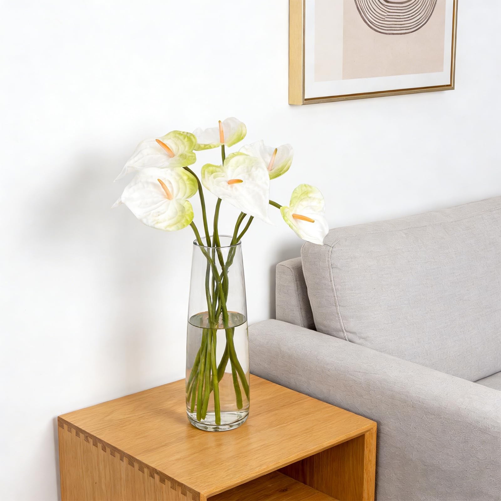 8 PCS 21.7 Inch Anthurium Artificial Flowers White Faux Silk Floral Decor
