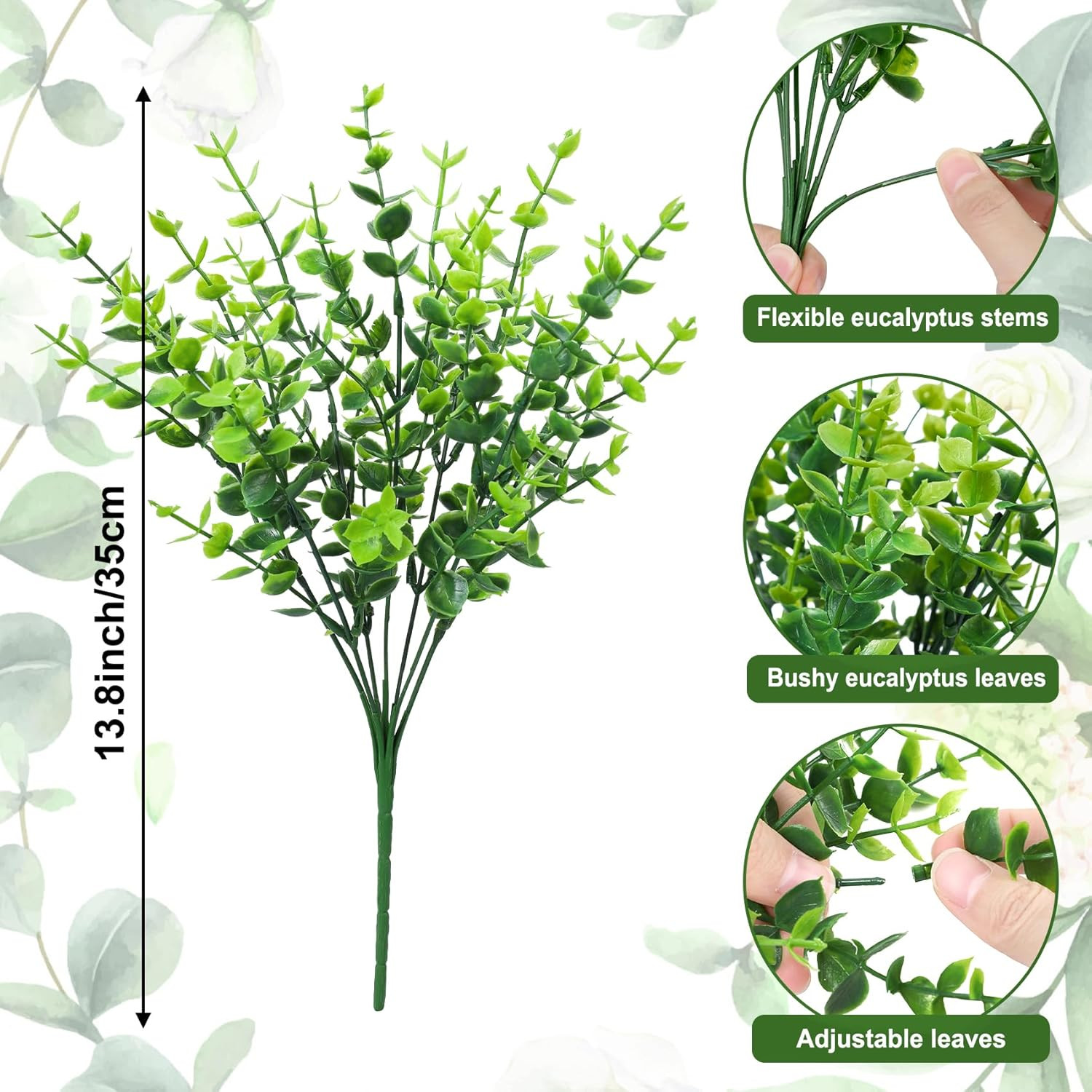 12 Bundles Greenery Artificial Plants Outdoors, Eucalyptus Stems UV Resistant Fa