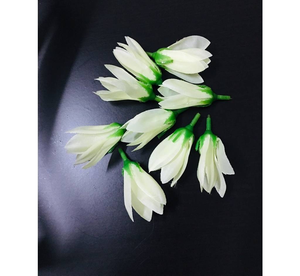 100pcs White Champaka Stalks Head Fabric Plastic Artificial Craft Supplies Bulk