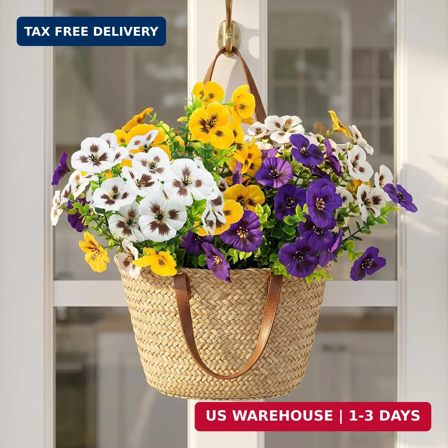 Rowfad 18 Pcs Artificial Fake Pansy Flowers for Outdoor, Faux Silk Pansies Sprin