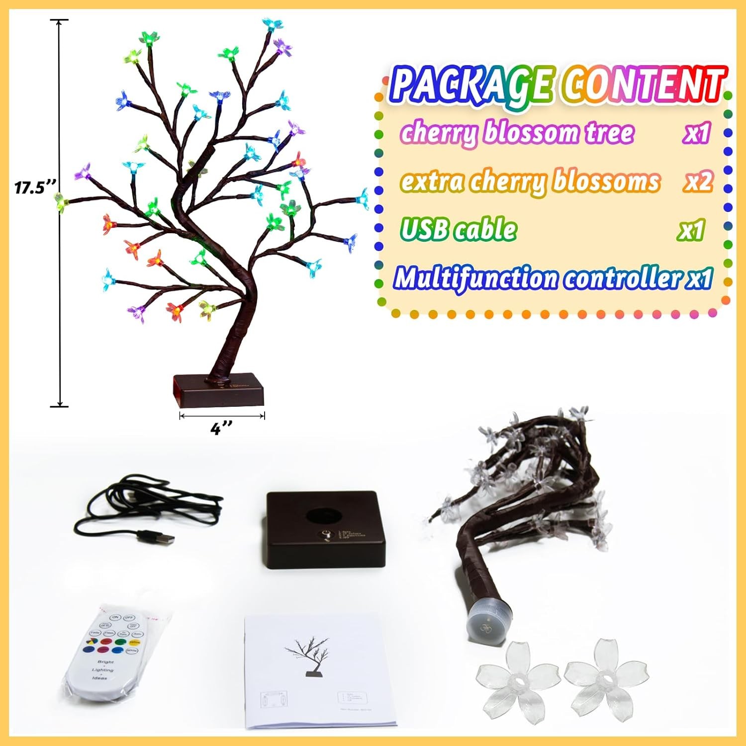 PEIDUO RGBW Cherry Blossom Tree, Light up Bonsai Rgbw Tree