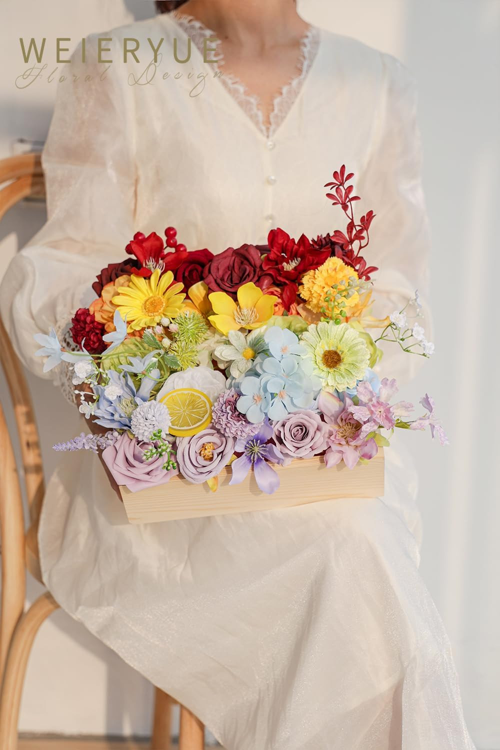 Artificial Flower Box Set Silk Fake Flowers DIY Center Cake Decoration Wedding B